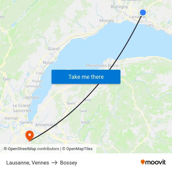 Lausanne, Vennes to Bossey map