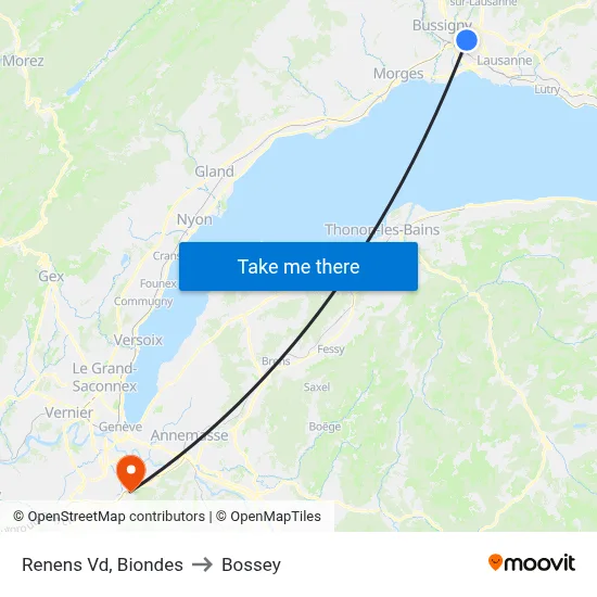 Renens Vd, Biondes to Bossey map