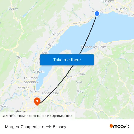 Morges, Charpentiers to Bossey map