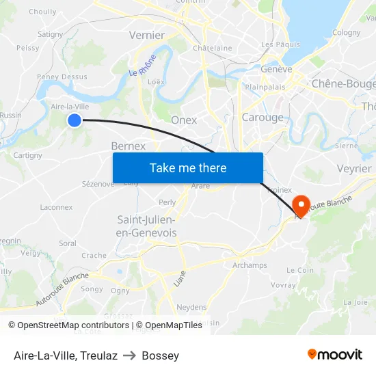 Aire-La-Ville, Treulaz to Bossey map