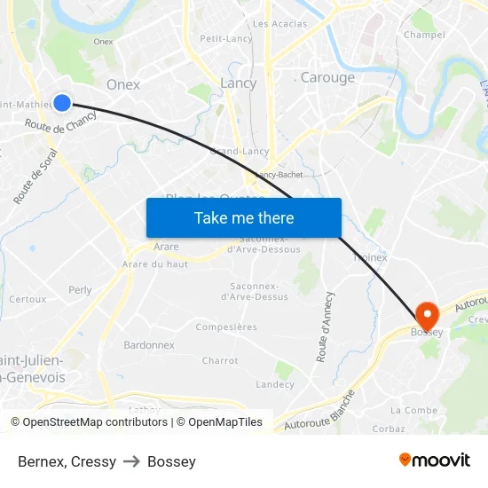 Bernex, Cressy to Bossey map