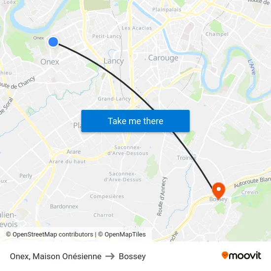 Onex, Maison Onésienne to Bossey map