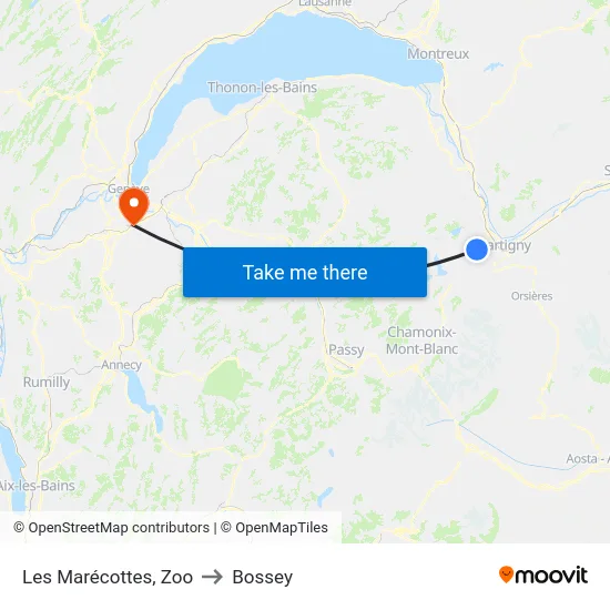 Les Marécottes, Zoo to Bossey map