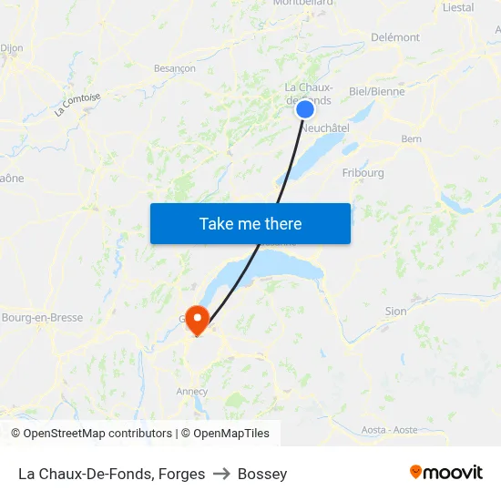 La Chaux-De-Fonds, Forges to Bossey map