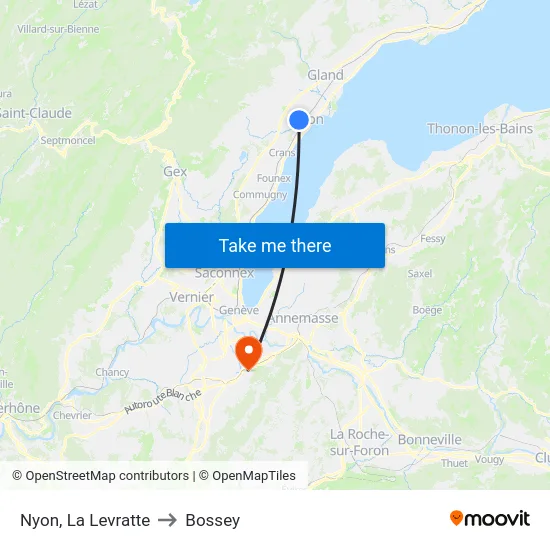 Nyon, La Levratte to Bossey map