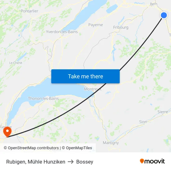 Rubigen, Mühle Hunziken to Bossey map