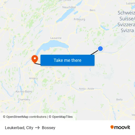 Leukerbad, City to Bossey map