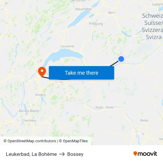 Leukerbad, La Bohème to Bossey map