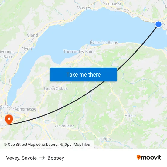 Vevey, Savoie to Bossey map