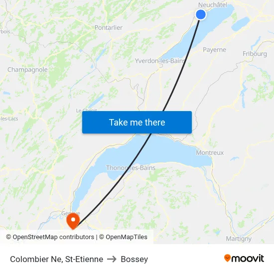 Colombier Ne, St-Etienne to Bossey map