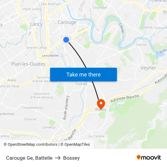 Carouge Ge, Battelle to Bossey map