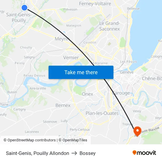 Saint-Genis, Pouilly Allondon to Bossey map