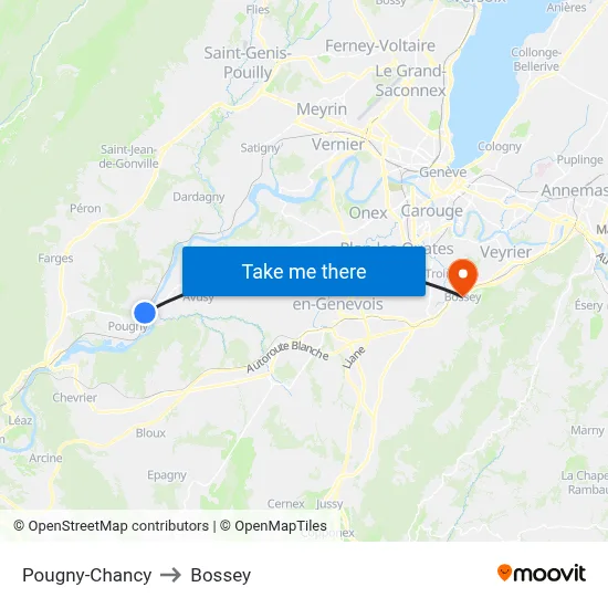 Pougny-Chancy to Bossey map