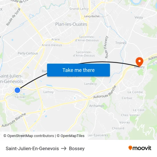 Saint-Julien-En-Genevois to Bossey map