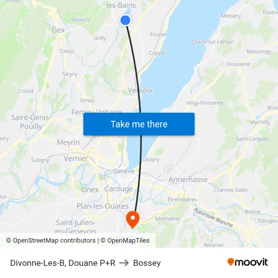 Divonne-Les-B, Douane P+R to Bossey map