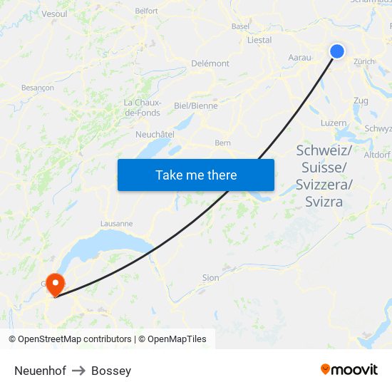 Neuenhof to Bossey map