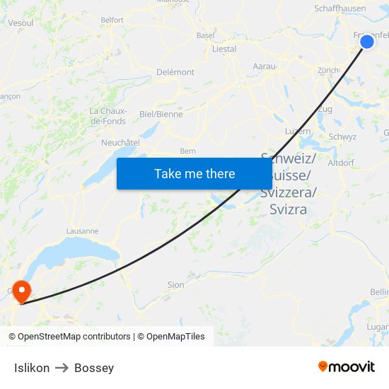 Islikon to Bossey map