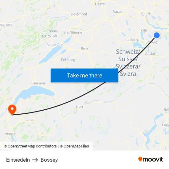 Einsiedeln to Bossey map