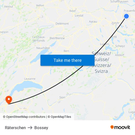 Räterschen to Bossey map