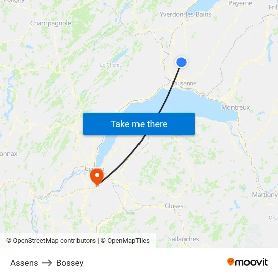 Assens to Bossey map