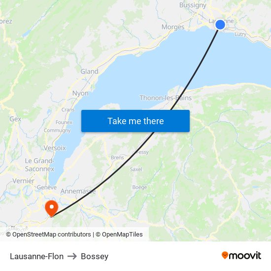 Lausanne-Flon to Bossey map