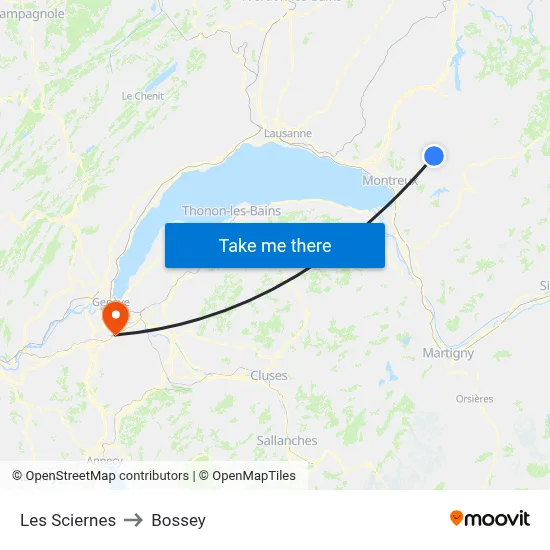 Les Sciernes to Bossey map