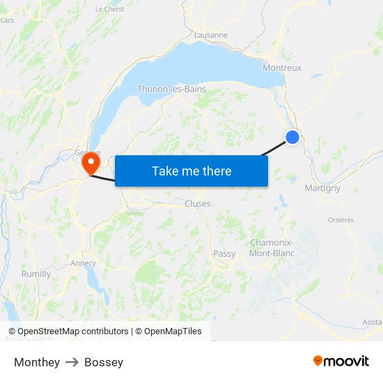 Monthey to Bossey map