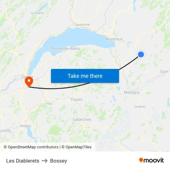 Les Diablerets to Bossey map