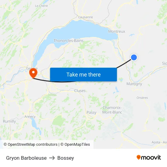 Gryon Barboleuse to Bossey map