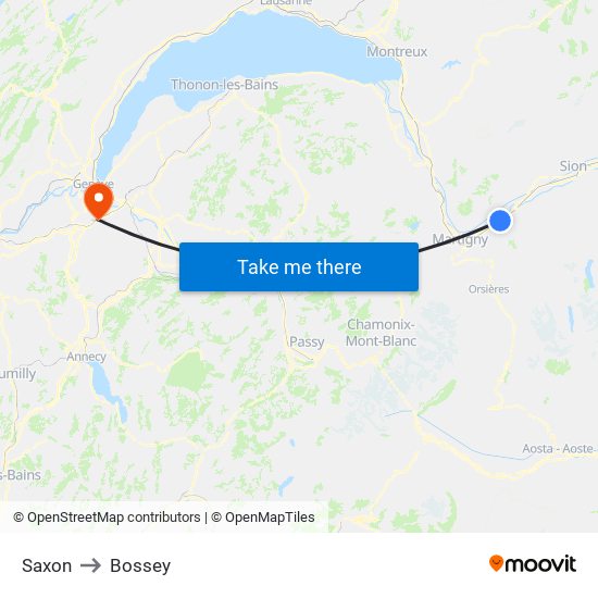 Saxon to Bossey map