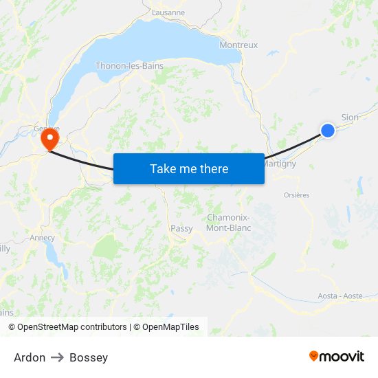 Ardon to Bossey map