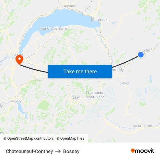 Châteauneuf-Conthey to Bossey map