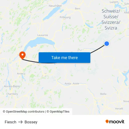 Fiesch to Bossey map