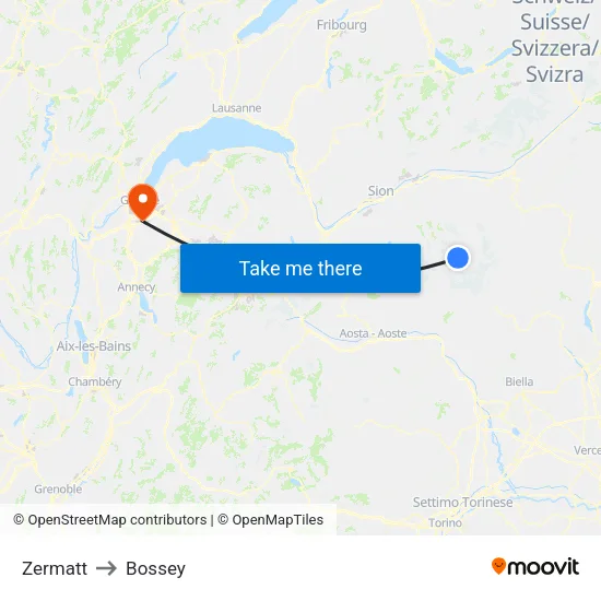 Zermatt to Bossey map