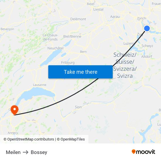 Meilen to Bossey map