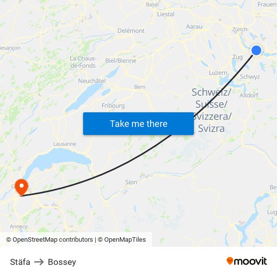 Stäfa to Bossey map