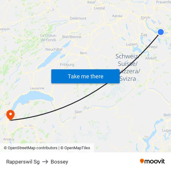 Rapperswil Sg to Bossey map