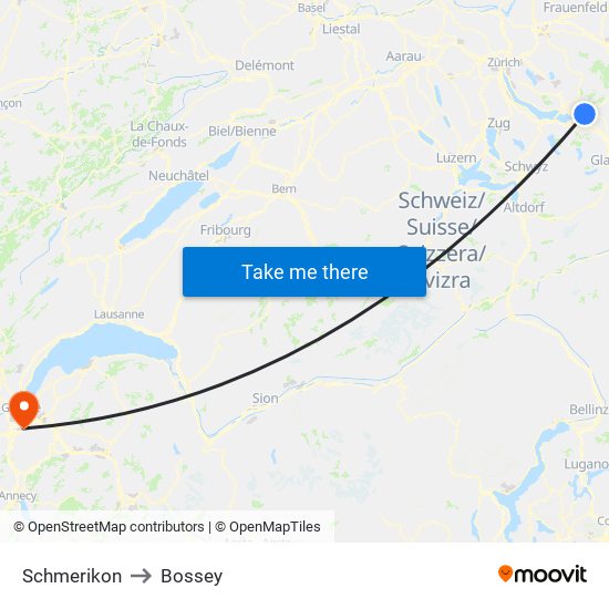 Schmerikon to Bossey map