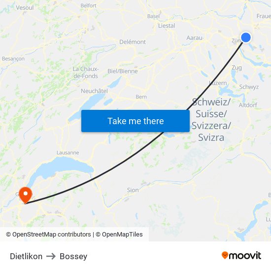 Dietlikon to Bossey map