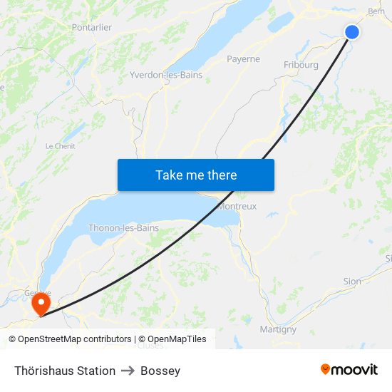 Thörishaus Station to Bossey map