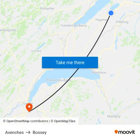 Avenches to Bossey map