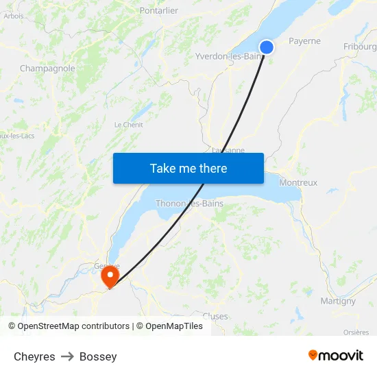 Cheyres to Bossey map
