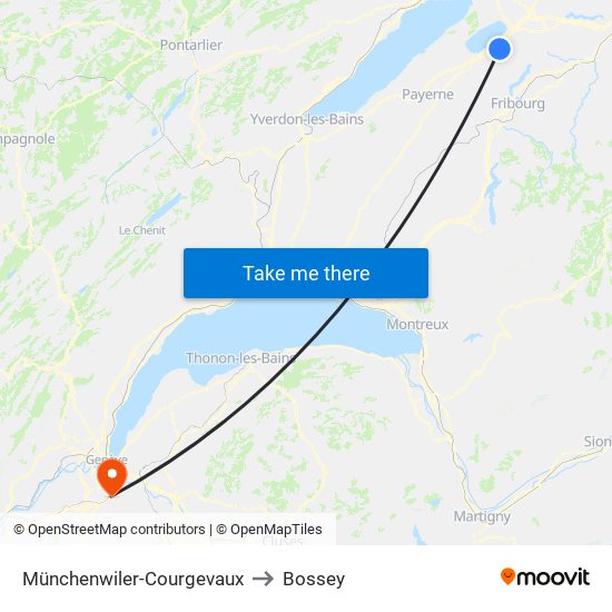 Münchenwiler-Courgevaux to Bossey map