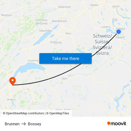 Brunnen to Bossey map