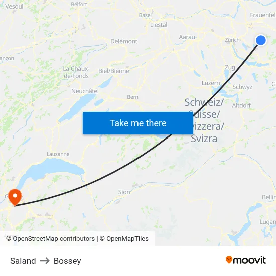 Saland to Bossey map