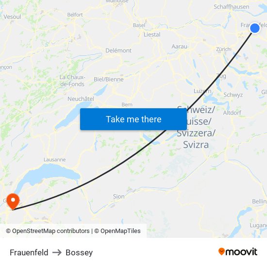 Frauenfeld to Bossey map