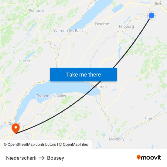 Niederscherli to Bossey map