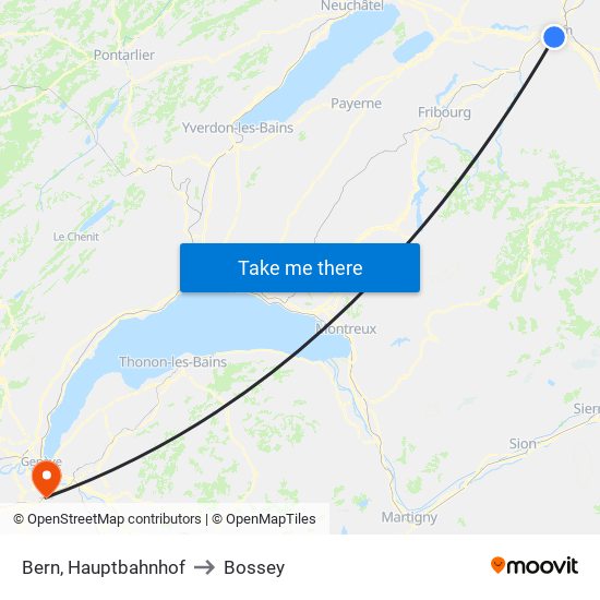 Bern, Hauptbahnhof to Bossey map