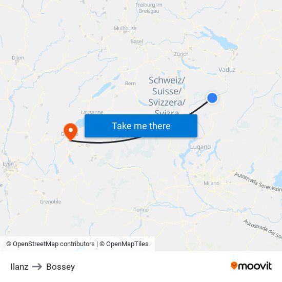 Ilanz to Bossey map