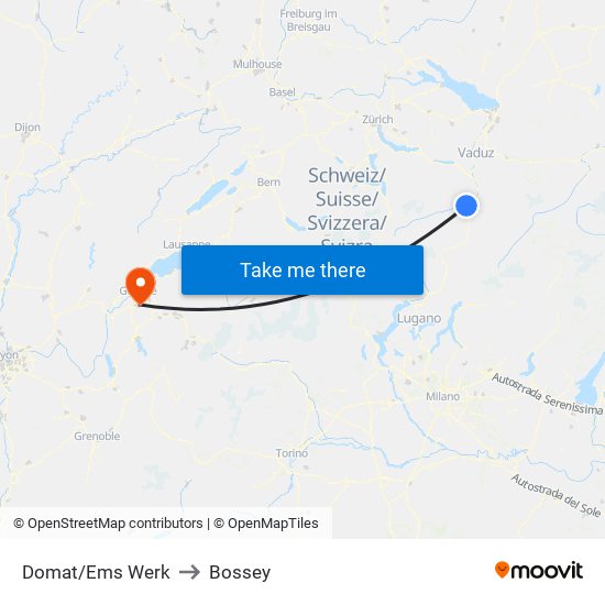 Domat/Ems Werk to Bossey map